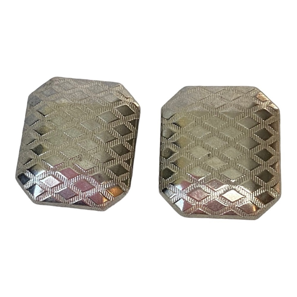 Vintage 1980's Silver Tone Weave Square shape  Geometric Clip Earrings Sz OS